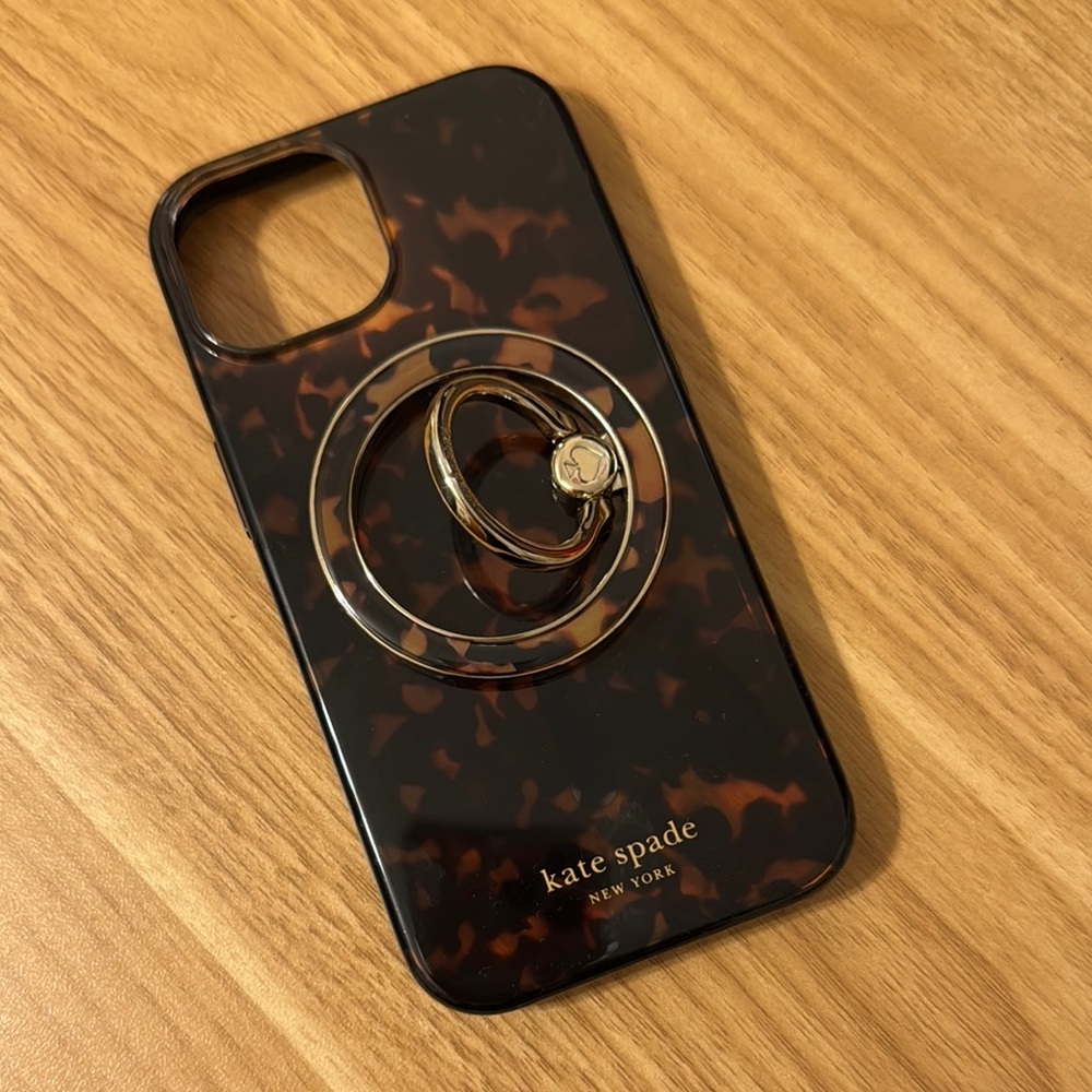 Kate Spade Tortoise Shell Phone Case with magnetic Gold Ring